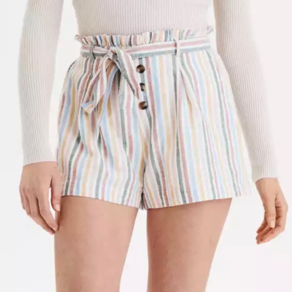 American Eagle linen blend button front striped shorts XS